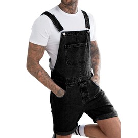 Runcati Mens Denim Shorts Bib Overall Jean Romper Casual Relaxed Fit Walkshort Button Pockets Summer Jumpersuit