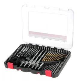 Hyper Tough 100 Piece Wood Metal Masonry Drill Bits Nut Screw Driver Bits Hole Saw Tool Kit