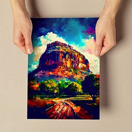 Nacnic Sigiriya Rock Fortress Oil Painting Style Poster. Illustrations of monuments and cities in Full Colour Photographic Style. Interior Design and Decoration. Size A4.