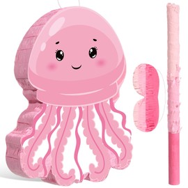 Blosssound Jellyfish Piñata Under the Sea Party Decorations Supplies Cute Pink Piñata Set with Stick Blindfold for Ocean Mermaid Theme Birthday Baby Shower Wedding Celebration Decorations(Jellyfish)