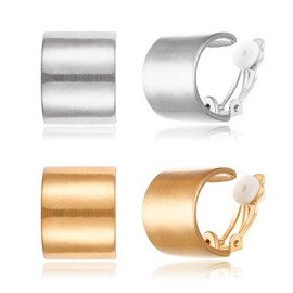 BriLove Matte Gold Silver 2 Pairs Clip-on Earrings Set Fashion Lightweight Semicycle Statement Retro Drop Clip Ear Studs for Women Jewelry Mom Gift