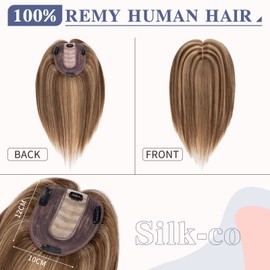 6inch Hair Topper for Thinning Hair Women Clip in Real Remy Human Hair Extensions Top Piece (#4P27 Medium Brown&Dark Blonde)