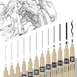 Yuqilin Pack of 12 Black Fineliner Pens, Felt Tip Pens, Black Drawing Pens Set, Ink Pens for Artists Illustration, Sketching, Calligraphy, Drawing, Manga (12 Styles)