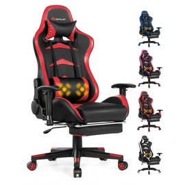 TOMANOR Gaming Chair Computer Chair with Footrest and Massage Lumbar Support Racing Style Recliner Gaming Chair PU Leather High Back Adjustable Swivel Video Game Chair for Adults Teens Red