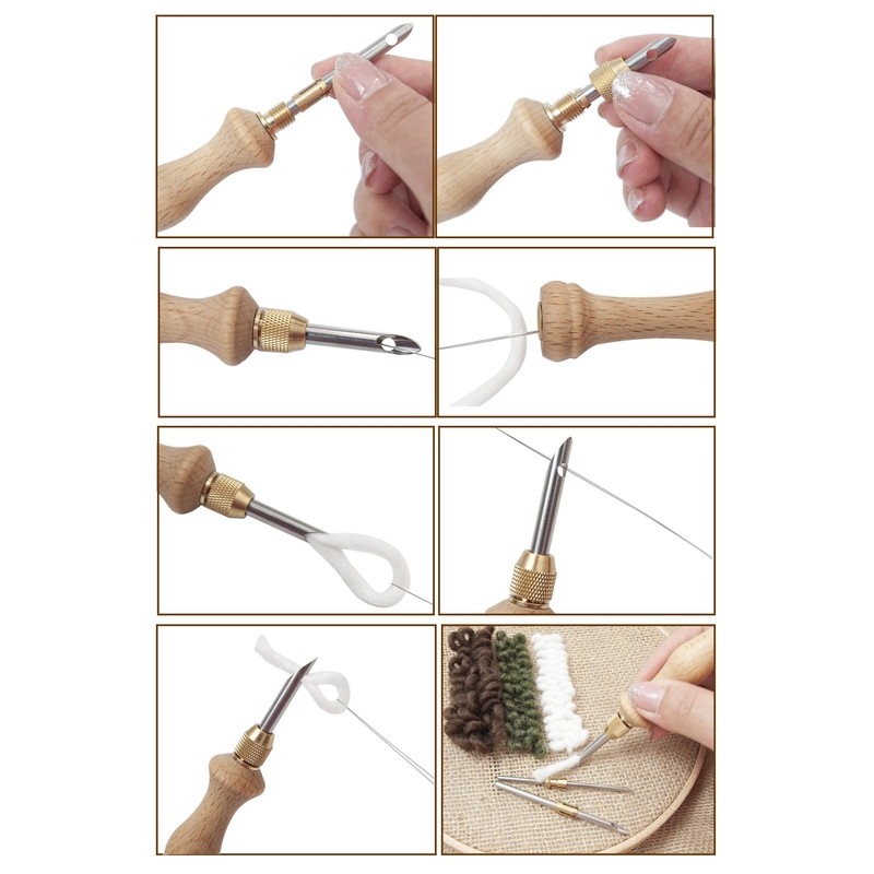 Lampstop Punch Needle Kit 1.6mm-2mm-2.5mm-3.5mm-5mm Metal Tubes Wooden Punch Needle