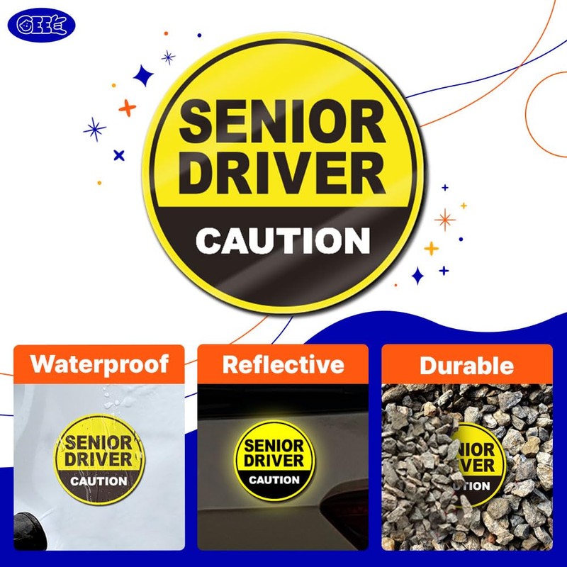 GEEKBEAR Senior Driver Car Magnet - Colorful, Reflective, Weather-Resistant -