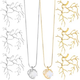 Pndeyo 6pcs Branch Shape Blanks for Jewelry Making, Hypoallergenic Brass Claw Pendant Trays, Adjustable Branch Base Prong Pendant Bezels for Necklace Bracelet Earrings DIY Crafts- Gold & Silver