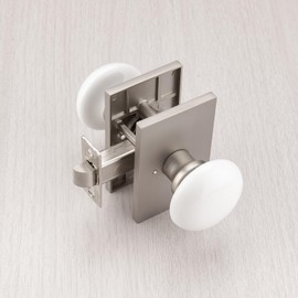 NCL White Door Knob, Satin Nickel Porcelain Door Knobs Interior, Rectangle Door Levers for Bedroom and Bathroom, Privacy Door Handles with Lock