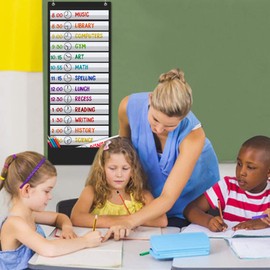 Godery Daily Schedule Pocket Chart, 13+1 Scheduling Pocket Chart with18 Dry-Eraser Cards, Educational Charts for Classroom Office Home Preschool Activity (Black)