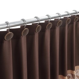 BESTRIPES Shower Curtain Hooks Rings, Decorative Rust Proof Stainless Steel Glide Rollers Shower Hooks Rings for Bathroom Shower Rods Curtains, Set of 12, Brown