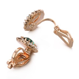Vogem Green Non Pierced Clip On Earings for Women 18ct Rose Gold Plated Emerald Green Earrings Clip On Green Diamante Earrings for Ladies Cubic Zirconia Non Pierced Clip Earrings