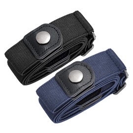 SUOSDEY 2 Pack No Buckle Ladies Elastic Belt for Women Mens Invisible Jeans Pants Dress Stretch Waist Belt up to 64", Black Blue