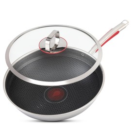 Vegoran 13 inch Stainless Steel Wok Pan with Honeycomb Non-Stick Coating, Suitable for Induction, Ceramic, Electric, and Gas Cooktops