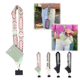 Phone Strap with Zippered Pouch, Waterproof Nylon CutePhone Lanyard Crossbody Wrist Strap, Suitable for Mobile Phone Wallet (Green)