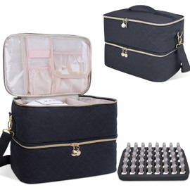 ALSLEA Nail Polish Organizer Holds 40 Bottles (15ml - 0.5 fl.oz) Gel Nail Polish Holder Nail Organizers and Storage for UV Led Nail Lamp Travel Nail Supplies Bag With Adjustable Shoulder Strap (Black)