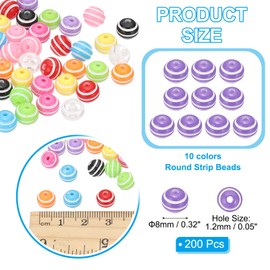 PATIKIL 8mm Round Strip Bead, Purple and White Acrylic Rainbow Beads Colorful Jewelry DIY Making Beads Supplies for Bracelets Necklaces, 200 Pcs
