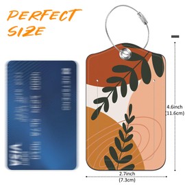 Boho Abstract Leaves Luggage Tag for Suitcase 2 Pack Leather Luggage Tag with Privacy Flap Name ID Label and Metal Loop for Women Men Travel