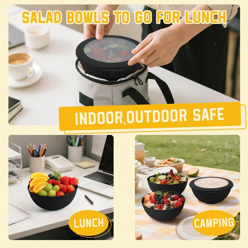 Homienly Wheat Straw Bowls with Lids, Unbreakable 40 OZ Salad
