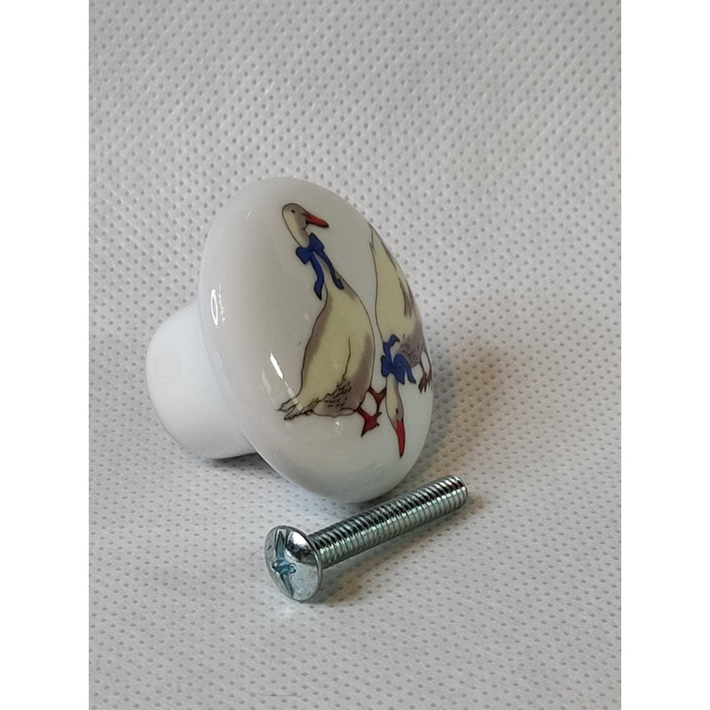 White Geese KNOB Goose Glossy Ceramic Dresser Drawer Pulls Cabinet