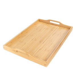 BambooMN Organic Bamboo Serving Tray with Handles, Breakfast Tray, Serving, Eating, Kitchen, Vanity, 17" x 12.5" x 2" - 1 Tray