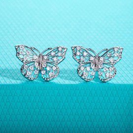 AnuClub Butterfly Moissanite Stud Earrings D Color VVS1 925 Sterling Silver Delicate Wings Design Elegant Lightweight Earrings for Women with Certificate