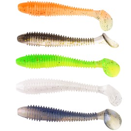 Soft Fishing Lures, 100PCS/50PCS Soft Plastic Baits Kit with Box for Fishing Trout Redfish Saltwater/Freshwater, 10 Mixed Colors/5Mixed Colors (D-75PCS/6.5cm/2.2g)