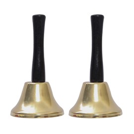 ccHuDE 2 Pcs Metal Hand Bells Loud Call Bells Large Service Bell Food Line Bell Christmas Jingle Bells Ringing Bell with Handle for Weddings Pets School Classroom Gold