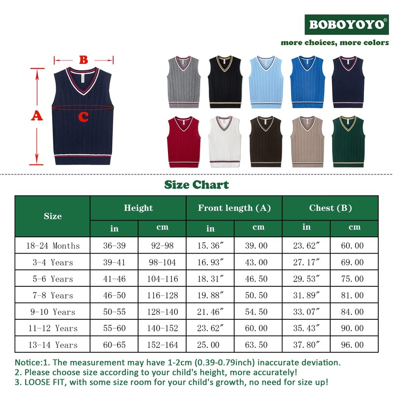 BOBOYOYO - Chaleco unisex de punto trenzado 100% algodón, uniforme