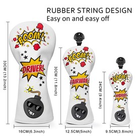 Popular BOMBS Golf Head Cover Driver Cover Utility Cover Hybrid Cover Stylish Design with Number Tag Luxury Embroidery, Set of 3 (DR+FW+UT 3pcs)