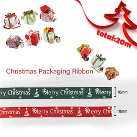 MEgegulo Red and Green 2 Rolls 43 Yard Merry Christmas Ribbon Wrapping Rope Merry Christmas Ribbon DIY Crafts Package Decor Christmas Tree Pattern