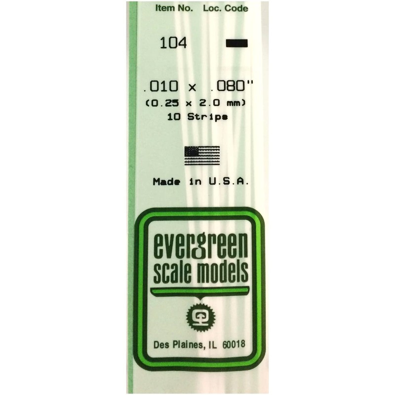 Evergreen 70EG104 Scale Model Flat Bar, 0.01 x 0.08 inches