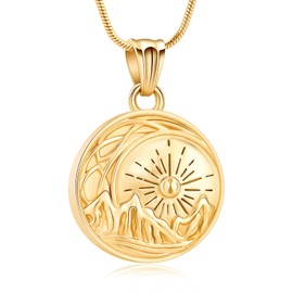 QGJNSGC Sun Moon and Mountain Pendant Urn Necklace for Ashes Cremation Jewellery for Ashes Keepsake Memorial Funeral Gifts, Stainless Steel