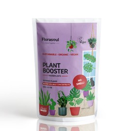 Florasoul PLANT BOOSTER Indoor Plant Food Water Soluble Flakes Organic Seaweed Fertilizer NO SMELL Best House Plant Feed Eco Friendly, Certified Vegan Organic Plant Fertilizer 500g/350l