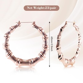 Bamboo Hoop Earrings, Large Hip Hop Bamboo Earrings for Women Gold Plated Statement Oversized Bamboo Hoop Earrings Jewelry Set for Daily Wear Fashion Party Costume 80s/ 90s Rapper Accessories,