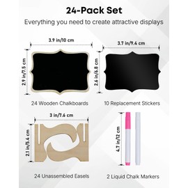 Uniclife 24 Pack Mini Chalkboard Signs for Food, Small Chalkboard Signs with Stands Chalk Markers & Replacement Stickers, Reusable Wooden Labels for Party Buffet Wedding, Blackboard Place Cards, Wavy