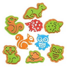Baker Ross 10 x Forest Animals Foam Stamp Set for Kids Ideal for Arts and Crafts Projects AX198