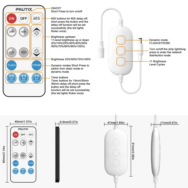 PAUTIX WiFi/Bluetooth LED Controller for LED Strip Light 12-24 V,