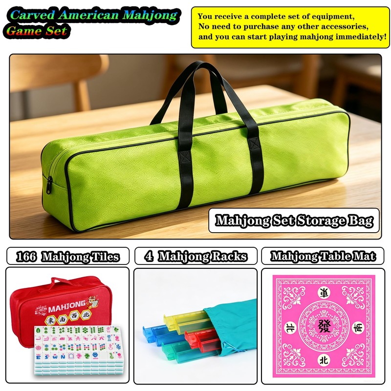 YINIUREN Mahjong Tile Set Green American Mahjong Tile Set