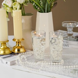 YoungJewl 13Feet Pearl String Spool Roll for Floating Candles Faux Pearls Strands Garland for Vase Filler Wedding Centerpiece Christmas Table Decor (Ivory)