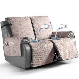 TAOCOCO 100% Waterproof Recliner Cover, Non-Slip Washable Reclining Couch Cover with Elastic Leg Straps, Furniture Protector for Dogs (Peach, 2 Seater)