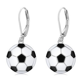 JUSTKIDSTOY Soccer Earrings for Women 925 Sterling Silver Ball Leverback Dangle Drop Earrings Sports Accessories Jewelry Graduation Soccer Fan Gifts for Friends Daughter