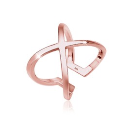 Elli Women's Ring with Cross Symbol Blogger Statement in 925 Sterling Silver, Rose gold-plated sliver