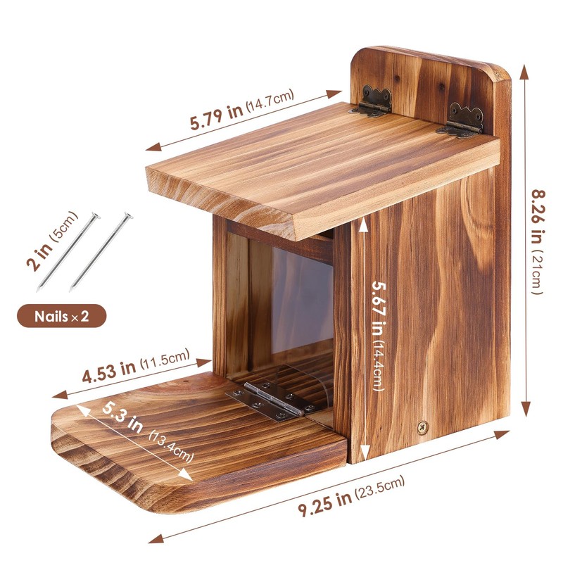 MIXXIDEA 2 PK Wooden Squirrel Feeder Box, Sturdy Squirrel Feeding
