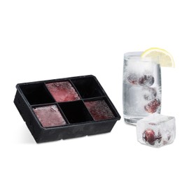 Relaxdays Eiswürfelform Silikon, wiederverwendbar, XXL Silikonform für 5 cm Eiswürfel, 6 einzelne Eiswürfel, schwarz