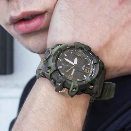 Boosns Mens Outdoor Sport Run Fitness Military Waterproof LED Digital Analog Quartz Plastic Watches Electronic Dual Time Alarm 12H/24H Stopwatch Wristwatches (Camo Army Green)