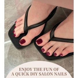 Toe Gel Nail Stickers - 34PCS Salon Quality Wraps no UV Light Needed - Long Lasting Toe Nail Polish Strips for Women (Burgundy Red)