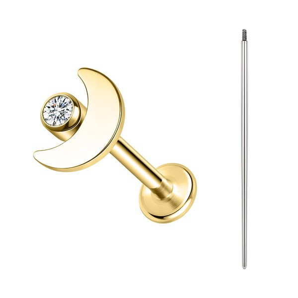 BodyAce Gold ASTM F136 Titanium Lip Bars, 16G Flat Back