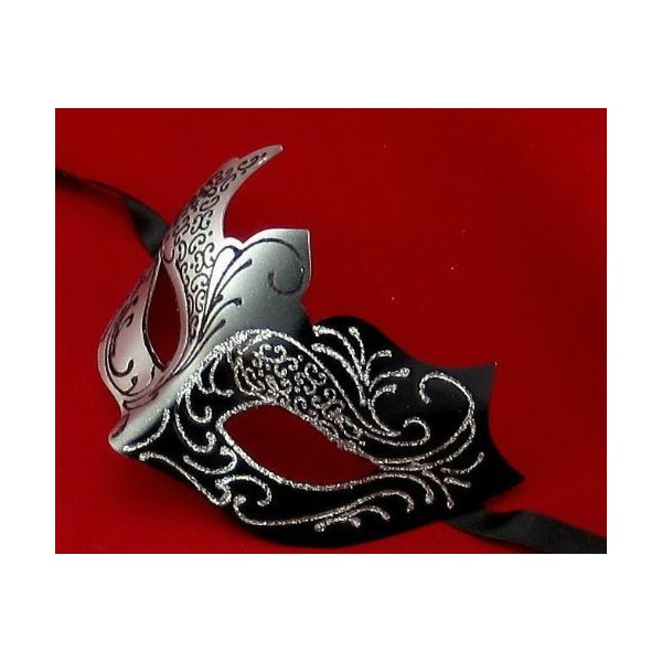 Kayso LASER CUT MARDI GRAS Silver & Black with Glitter Masquerade Mask