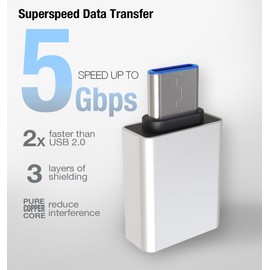 5 Plus Group USB C to USB A 3.0 Adapter [2 Pack], USB A 3.0 Female to USB-C Male for MacBook Pro,Galaxy,Type-C Phones and Tablets, Other USB Type-C Devices White
