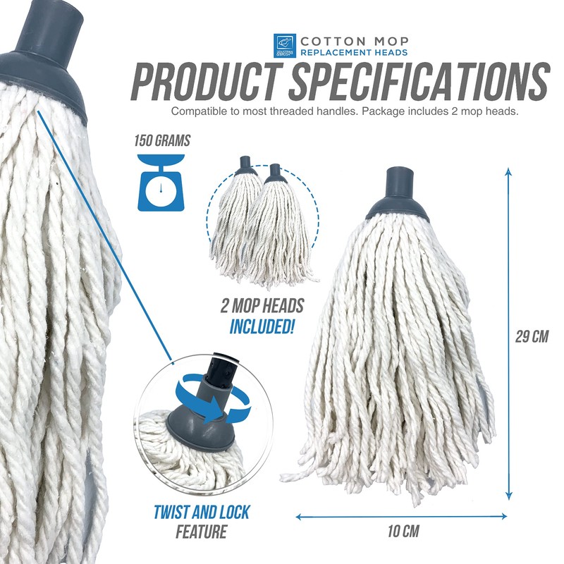 Pack of 2 Cotton Mop Heads Replacement − Super Absorbent